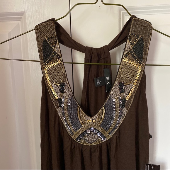 Macy’s BCX Gold Sequin Neckline Brown Halter Top - Picture 7 of 7